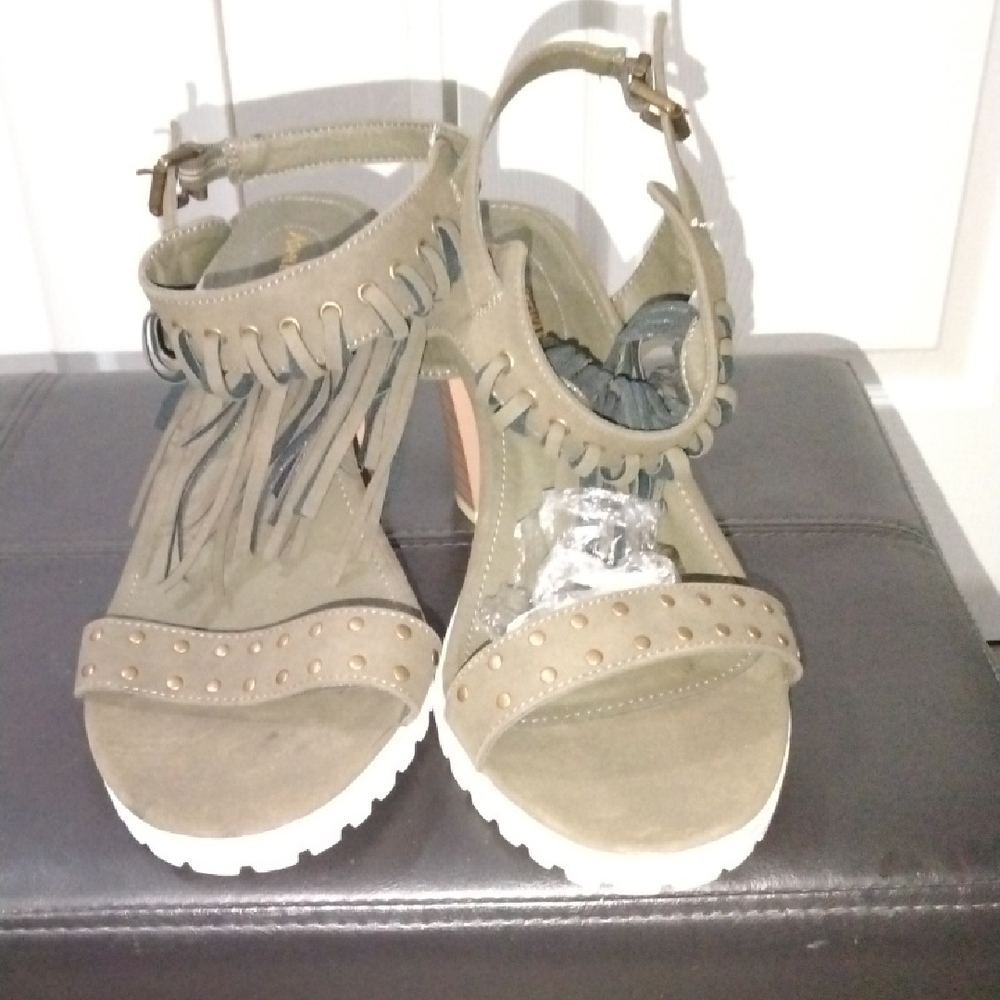 Olive Green Fringe Sandals